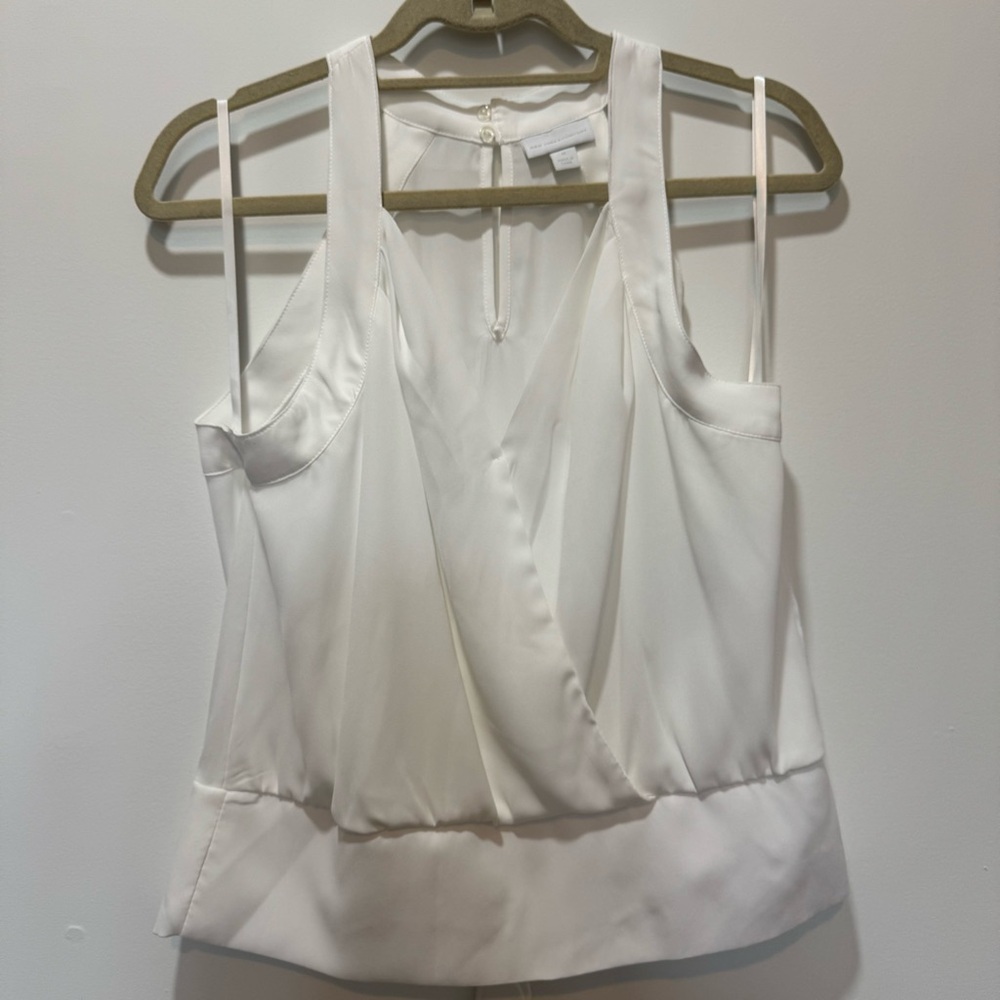 New York & Company White V-Neck Sleeveless Wrap Blouse | Good Used Condition
